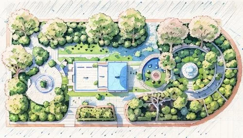 landscape plan,school design,architect plan,swim ring,aqua studio,garden elevation,arboretum,nature garden,garden of the fountain,gardens,sewage treatment plant,second plan,japanese zen garden,garden pond,garden of plants,floor plan,aquaculture,kubny plan,private estate,center park,Landscape,Landscape design,Landscape Plan,Watercolor