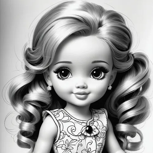 doll's facial features,cute cartoon character,girl doll,cute cartoon image,female doll,artist doll,Illustration,Black and White,Black and White 08