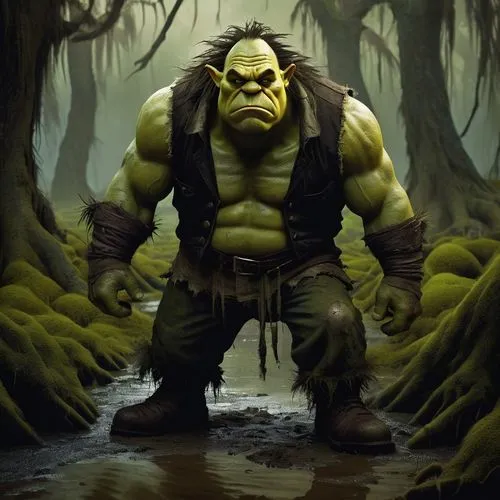 minion hulk,orc,ogre,avenger hulk hero,hulk,half orc,incredible hulk,aaa,cleanup,the ugly swamp,ork,lopushok,swamp,angry man,swamp football,patrol,brute,world digital painting,wall,dwarf sundheim,Illustration,Paper based,Paper Based 18