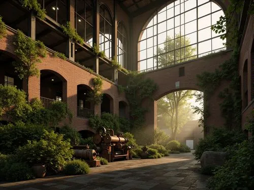 industrial ruin,atriums,environments,streamwood,abandoned train station,overgrowth,industrial hall,industrial landscape,industrial plant,fabrik,tunnel of plants,ravines,greenhouse,old factory,parkade,alleyway,theed,courtyards,herbology,verdant