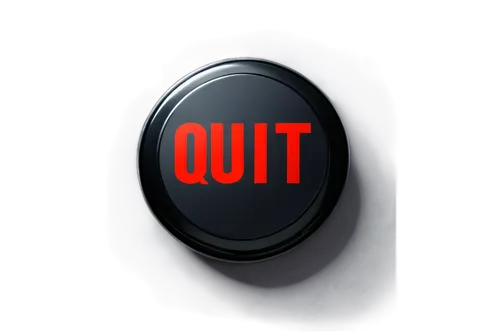 quit button, small size, white background, bold red font, circular shape, slight 3D effect, glossy finish, high contrast, centered composition, dramatic lighting, futuristic design.,quitter,out,quit,t