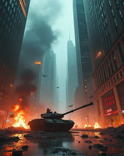 apocalyptic,dystopian,apocalypse,firefight,destroyed city,lexcorp,Illustration,American Style,American Style 04