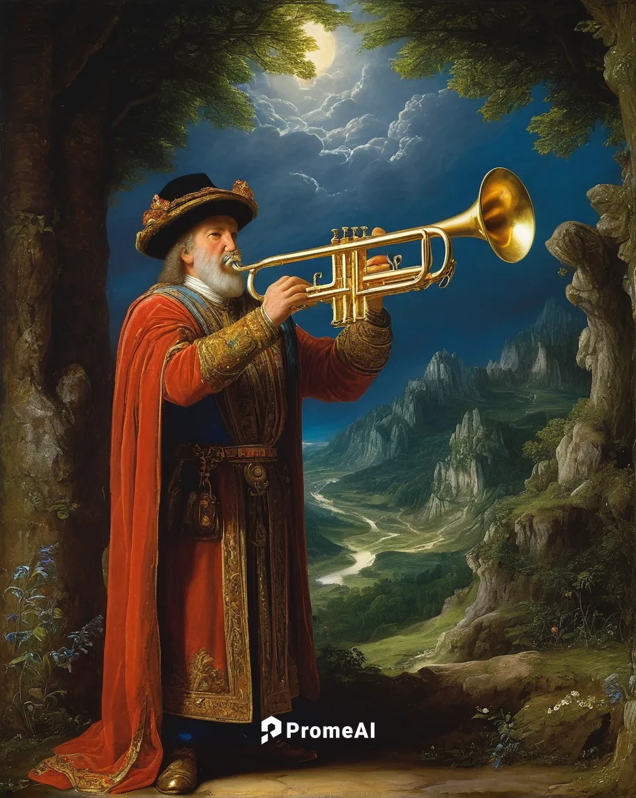 In a magical kingdom, a trumpet is used as a symbolic instrument for climbing the ranks of power. Describe its significance.,trumpet of jericho,man with saxophone,gold trumpet,trumpet folyondár,trumpe