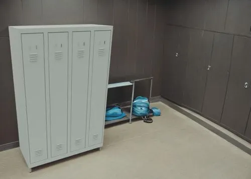 two lockers in the middle of an empty room,lockers,locker,lockerroom,storage cabinet,wardrobes,changing rooms