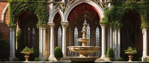 British classic, Victorian era, grandiose, intricate stone carvings, ornate facades, pointed arches, symmetrical composition, red brick walls, white marble columns, stained glass windows, Gothic detai