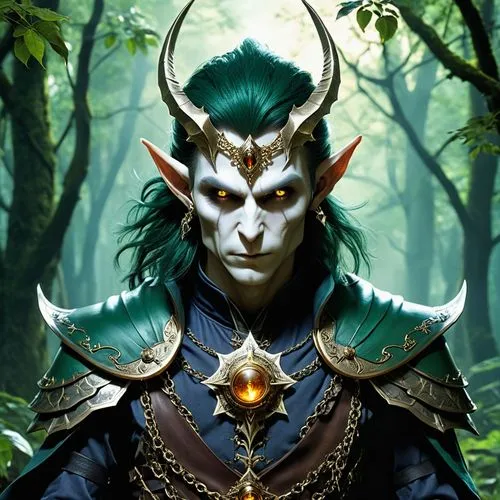 a dark elf, with a thick coat of dark elf hair and piercing icy eyes, rides a mighty monster through a forest clearing. It holds ammo and a glowing aura as it tries to extract some ancient soul from t