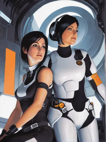 sci fiction illustration,cg artwork,sci fi,sci-fi,sci - fi,gemini,spacesuit,storm troops,science fiction,droids,two girls,scifi,bb-8,pathfinders,game illustration,shepard,space-suit,officers,passengers,bb8,Conceptual Art,Daily,Daily 16