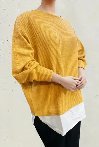 dolman,ochre,knits,citrina,yellow background,sweater,Female,East Asians,XXXL,Pure Color,White