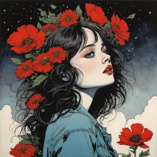 kommuna,girl in flowers,viveros,mcginnis,gaiman,palmiotti,Illustration,Paper based,Paper Based 19