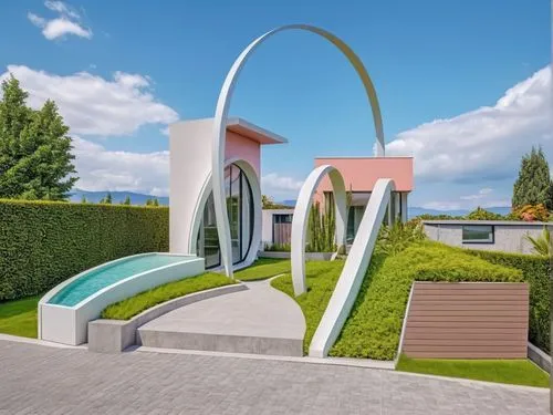 semi circle arch,calatrava,3d rendering,three centered arch,arch,futuroscope,Photography,General,Realistic