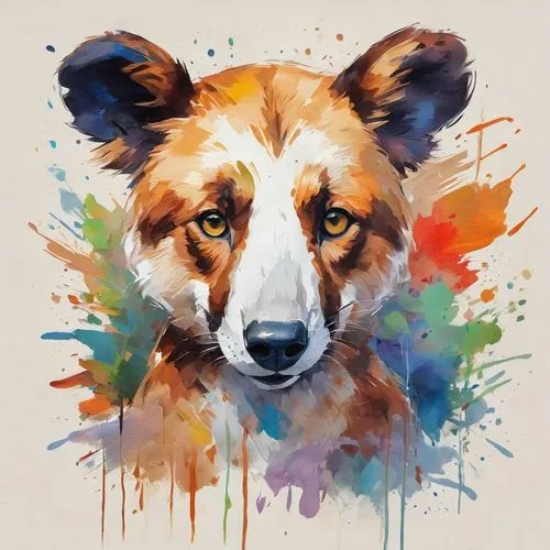 watercolor dog,shetland sheepdog tricolour,watercolour fox,welsh cardigan corgi,african wild dog,collie,Conceptual Art,Oil color,Oil Color 10