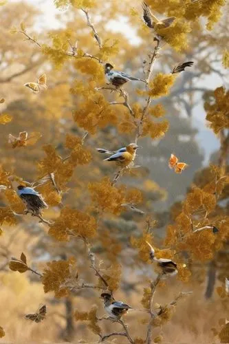 maple seeds,beech leaves,gold leaves,xanthophylls,falling on leaves,leaves in the autumn,maple branch,finch in liquid amber,autumn leaves,yellow leaves,maple leave,autumn gold,maple foliage,fallen leaves,ginkgos,birds on branch,birds on a branch,fall leaves,golden autumn,autumn frame