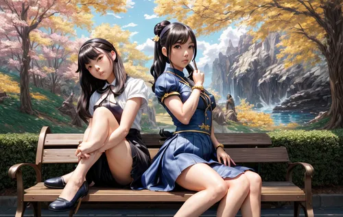 anime japanese clothing,two girls,oriental painting,japanese art,chinese art,japanese culture,beautiful girls with katana,japanese icons,japanese background,perfume,japanese kawaii,fantasy picture,kim