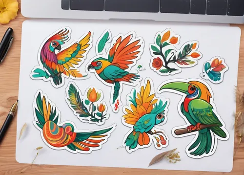 colorful birds,flower and bird illustration,animal stickers,tropical birds,bird illustration,line art birds,leaf icons,bird painting,birds outline,bird pattern,sun conures,bird drawing,tropical bird climber,phoenix rooster,golden parakeets,animal icons,vector graphics,garden birds,parrots,parrot feathers,Unique,Design,Sticker