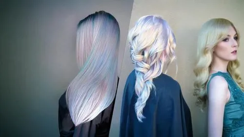 artificial hair integrations,gradient effect,spectral colors,multiple exposure,hair coloring,blond hair,layered hair,mannequin silhouettes,celtic woman,artist color,conceptual photography,optical ilus