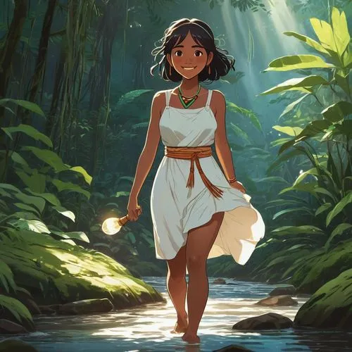 moana,mowgli,jasmine,polynesian girl,jasmine blossom,wander,studio ghibli,in the forest,hula,summer jasmine,forest walk,a beautiful jasmine,digital painting,natura,bali,polynesian,tiana,wild jasmine,ashitaba,girl in the garden,Illustration,Paper based,Paper Based 01