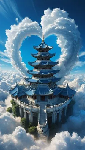 asian architecture,skyflower,fantasy picture,temple of heaven,global oneness,shuozhou,Conceptual Art,Fantasy,Fantasy 11