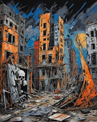 In a post-apocalyptic world, you are the last survivor trying to find a way to rebuild civilization. What is your plan?,destroyed city,apocalyptic,graffiti art,post apocalyptic,post-apocalypse,demolit