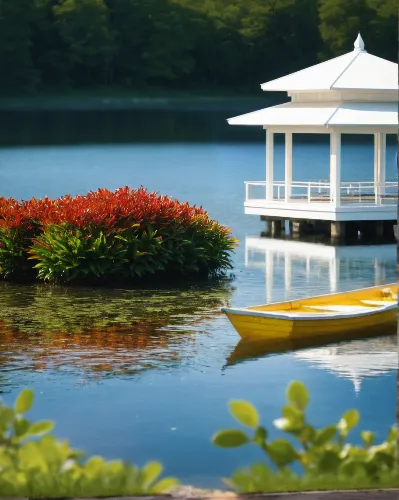 พรรณไม้น้ำที่สวยงาม สดสวย พุ่มใบ เขียว แดง ส้ม,boat landscape,house with lake,beautiful lake,antorno lake,boathouse,floating over lake,daecheong lake,boats and boating--equipment and supplies,paddle b