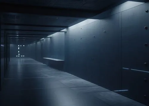 a corridor that is dimly lit by a wall,lockers,datacenter,datacenters,corridor,darkrooms,corridors,Photography,General,Sci-Fi