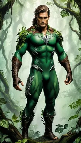 forest man,tarzan,avenger hulk hero,patrol,aaa,aa,waldmeister,male elf,druid,tree man,green skin,green power,aquaman,green background,incredible hulk,male character,nature and man,heroic fantasy,druid grove,green congo,Conceptual Art,Fantasy,Fantasy 34