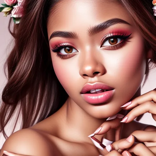 retouching,women's cosmetics,pink beauty,retouch,pink floral background,portrait background,digital painting,floral background,natural cosmetics,vintage makeup,makeup,beauty face skin,retouched,cosmetics,ash leigh,airbrushed,model beauty,pink cherry blossom,young beauty,digital artwork