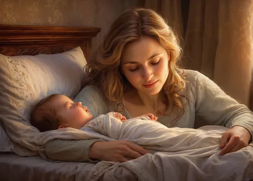 A loving mommy sings lullabies to soothe her anxious little one during bedtime.,little girl and mother,christ child,capricorn mother and child,mother with child,emile vernon,mother and child,baby with