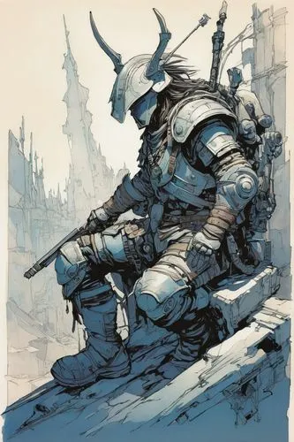 You are going to look at me,a drawing of a man sitting on top of a building,skotnikov,garrison,nihei,brigman,svarog,ullr,Conceptual Art,Fantasy,Fantasy 08