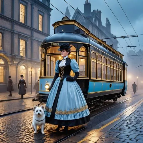 tram,victorian lady,victoriana,streetcar,girl in a historic way,linetskaya,Photography,General,Realistic