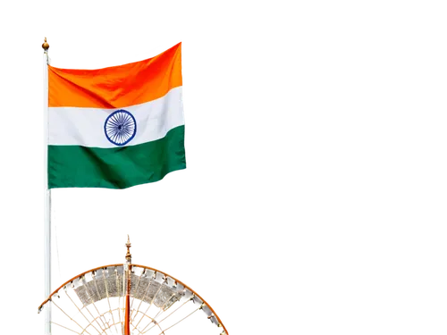 Indian national flag, horizontal tricolor, saffron orange, white, green, Ashoka Chakra wheel, 24 spokes, golden color, intricate details, waving gently, blowing in wind, sunny day, clear sky, close-up