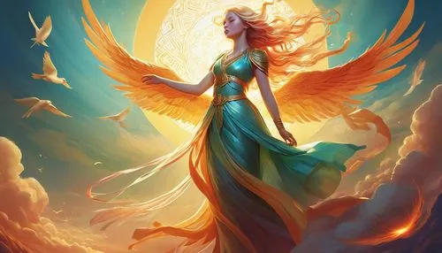 fire angel,pheonix,seraphim,sigyn,seelie,angelfire,archangel,angel wing,seraph,sundancer,flame spirit,persephone,frigga,phoenix,sirene,flamebird,firebird,goddess of justice,celestina,angel wings,Illustration,Realistic Fantasy,Realistic Fantasy 15