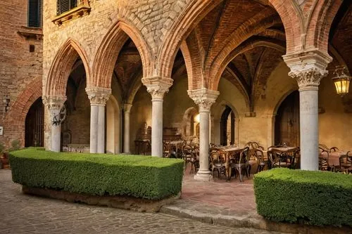 San Miniato, al Monte, Tuscany, Italy, medieval architecture, stone buildings, terracotta roofs, narrow cobblestone streets, ancient towers, rolling hills, cypress trees, vineyards, olive groves, scen