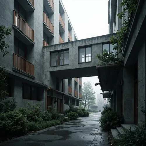 Gritty urban landscape, brutalist architecture, raw concrete textures, industrial metal accents, rugged stone walls, bold geometric forms, minimalist ornamentation, dramatic natural light, harsh shado