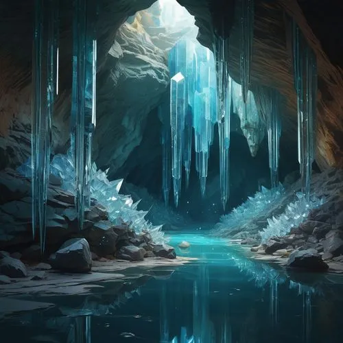 充滿巨大水晶柱的洞穴.水.原始風貌.雜亂縱橫交錯的水晶,ice cave,blue cave,ice castle,ice landscape,blue caves,icewind,caverns,icefalls,ice planet,cave,glacial melt,the blue caves,cave on the water,icefall,cavern,the glacier,sta