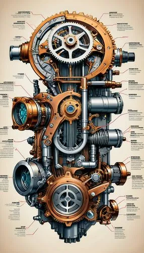 steampunk gears,steamboy,internal-combustion engine,carburetor,crankcase,car engine,Unique,Design,Infographics