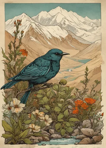 brewer's blackbird,rusty blackbird,flower and bird illustration,western bluebird,bird illustration,mountain bluebird,indigo bunting,bluebird perched,tanager,grackle,blue rock thrush,blue wren,lazuli bunting,blue birds and blossom,mountain jackdaw,pied bush chat,bluebird,bird painting,magnolia warbler,steller s jay,Illustration,Children,Children 04