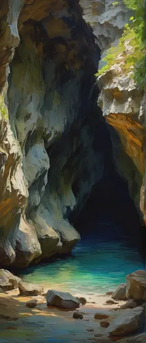 sea cave,cave on the water,sea caves,cave,blue cave,blue caves,pit cave,narrows,canyon,fairyland canyon,limestone cliff,the blue caves,cliff dwelling,cave tour,cove,glacier cave,karst landscape,ravine,natural arch,limestone arch,Conceptual Art,Oil color,Oil Color 10