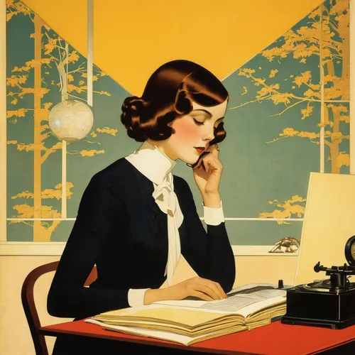 telephone operator,vintage illustration,switchboard operator,girl at the computer,receptionist,art deco woman,travel poster,telephony,retro women,telework,women in technology,night administrator,receptionists,retro 1950's clip art,telemarketing,place of work women,1940 women,correspondence courses,girl studying,vintage art,Illustration,Retro,Retro 15