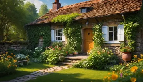 country cottage,cottage garden,summer cottage,cottage,thatched cottage,cottages,home landscape,country house,little house,traditional house,beautiful home,small house,miniature house,farmhouse,danish house,farm house,grass roof,dandelion hall,old colonial house,idyllic,Art,Classical Oil Painting,Classical Oil Painting 27