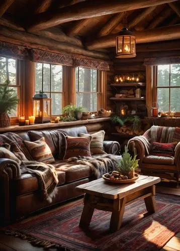 rustic aesthetic,the cabin in the mountains,coziest,coziness,sunroom,warm and cozy,log home,wooden beams,log cabin,cabin,rustic,loft,living room,chalet,family room,cozier,livingroom,alpine style,summer cottage,sitting room,Illustration,American Style,American Style 06