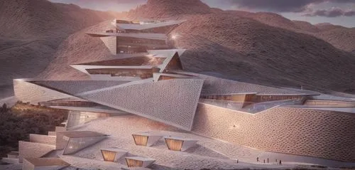 pyramids,mountain settlement,cubic house,cube stilt houses,step pyramid,kharut pyramid,render,qumran,kirrarchitecture,building valley,solar cell base,3d rendering,peter-pavel's fortress,eco-construction,mountain huts,futuristic architecture,3d render,mining facility,archidaily,futuristic landscape,Common,Common,Game