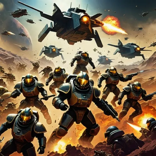 space combat soldiers with guns attacking space,storm troops,predacons,annihilators,jaegers,battletech,strykers