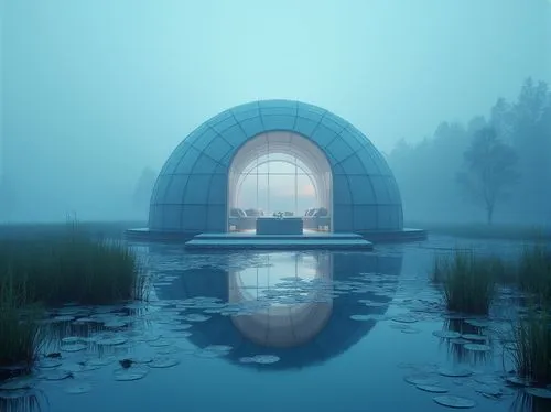 mirror house,sunken church,boathouse,aqua studio,portals,myst,pool house,lair,futuristic art museum,futuristic architecture,bathhouse,sanatoriums,portal,midwater,futuristic landscape,underwater oasis,boat house,foggy landscape,aquarium,thermal spring,Photography,General,Realistic