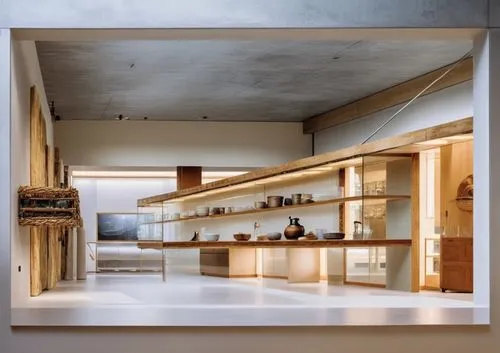 a large open room with wooden shelves and various appliances,modern kitchen interior,modern kitchen,associati,kitchen design,kitchen interior,modern minimalist kitchen,Photography,General,Natural