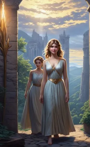 Die goldbeschuhte Prinzessin, die Aberkios zu Gesicht bekam, beein­druckte ihn bis an sein Lebensende.,celtic woman,greek mythology,rapunzel,fantasy picture,heroic fantasy,capricorn mother and child,g