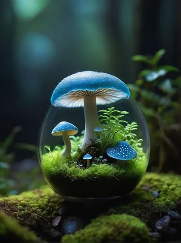 mushroom landscape,tiny world,blue mushroom,forest mushroom,lensball,3d fantasy,fairy world,little planet,terrarium,fairy forest,forest floor,fairy house,small mushroom,forest mushrooms,macro world,mushroom island,agaricaceae,champignon mushroom,medicinal mushroom,aquarium decor,Photography,Black and white photography,Black and White Photography 09