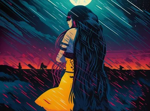 llorona,bohua,kateri,digital illustration,navajo,monsoon,amaterasu,bruja,mulan,elektra,sithara,adena,lakota,girl walking away,hiromu,storms,kayako,girl in a long dress,melkor,kuchel,Illustration,Realistic Fantasy,Realistic Fantasy 25