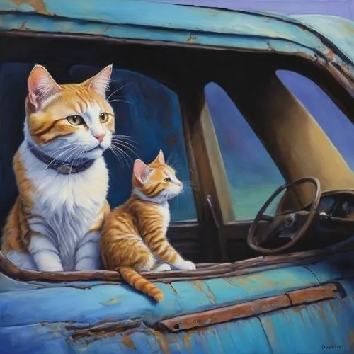 background,vintage cats,vintage cat,two cats,car repair,cat lovers,vintage boy and girl,car service,old couple,vintage art,oktoberfest cats,cat family,car mechanic,oil painting,oil painting on canvas,