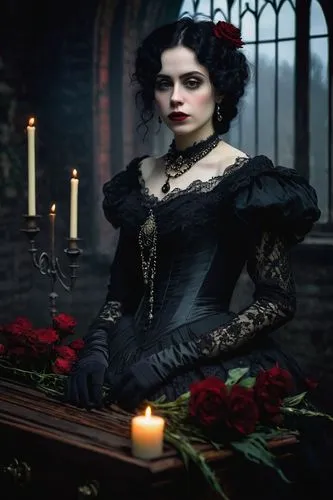 gothic portrait,gothic woman,victorian lady,dark gothic mood,victoriana,gothic style,countess,gothic dress,volturi,black rose,vampire woman,gothic,vampire lady,dhampir,noblewoman,morgana,black queen,goth woman,victorian style,mourning swan,Art,Artistic Painting,Artistic Painting 04