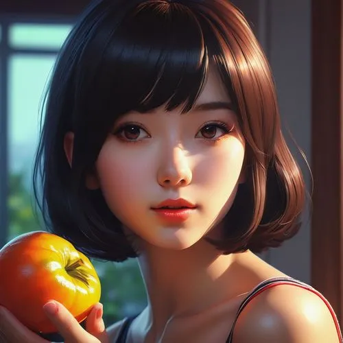 ripe apple,marinette,apple,woman eating apple,koreana,red apple,eiko,shimei,azumi,soju,tomatsu,hoshihananomia,yellow peach,lychee,haeju,japanese woman,red plum,cherries,xiaoyu,toshiko,Conceptual Art,Fantasy,Fantasy 19